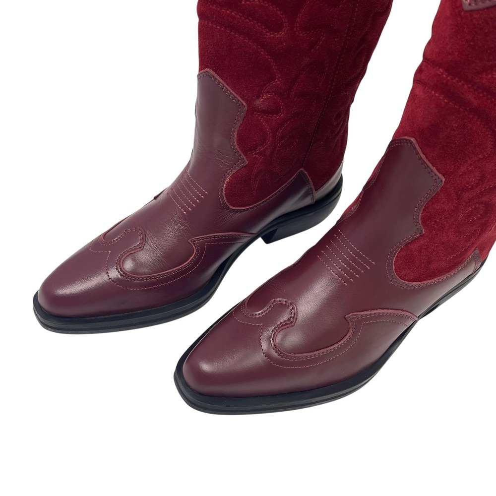 NWT Pilcro Anthropologie Western Red Cowboy Boots EU 39 Leather Suede $280 - Picture 11 of 16